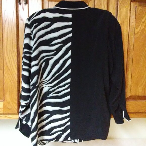 Vintage BOB MACKIE Wearable Art 100% SILK Black Zebra Shirt Large / L - Picture 2 of 14